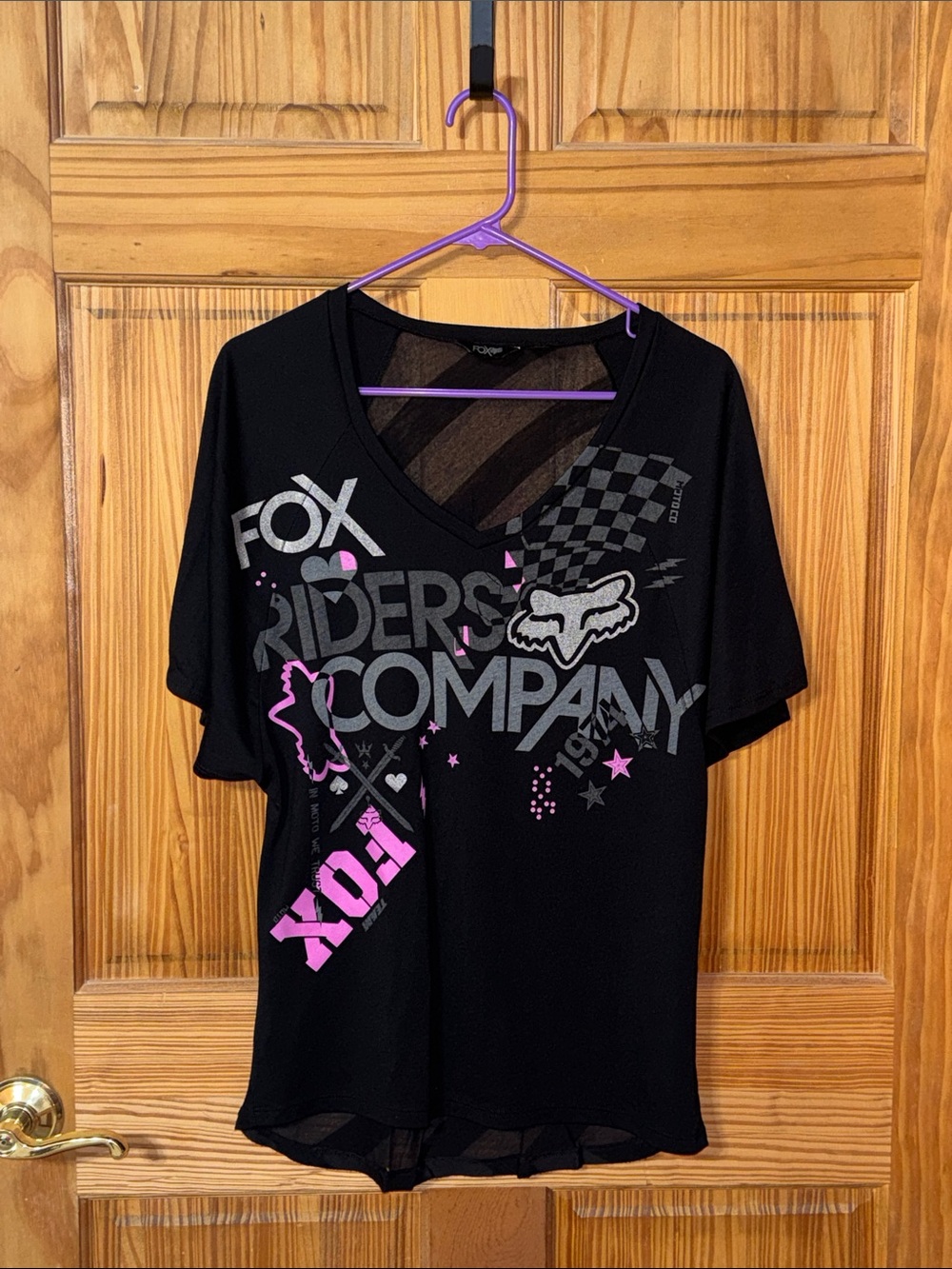 Fox Black Tee with Pink and Gray Racing Graphics